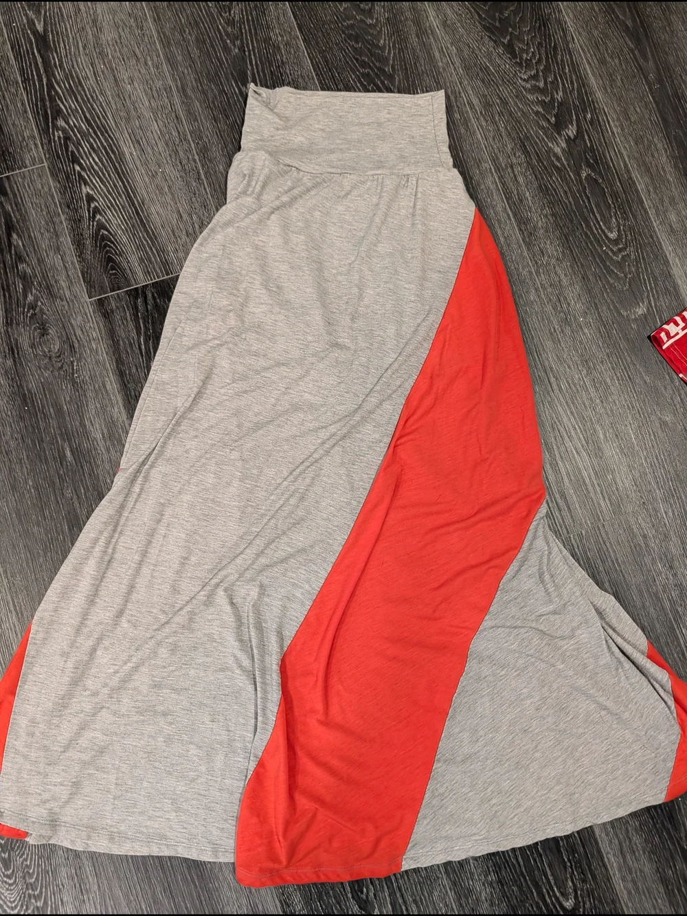 Grey and Red Colorblock Maxi Skirt